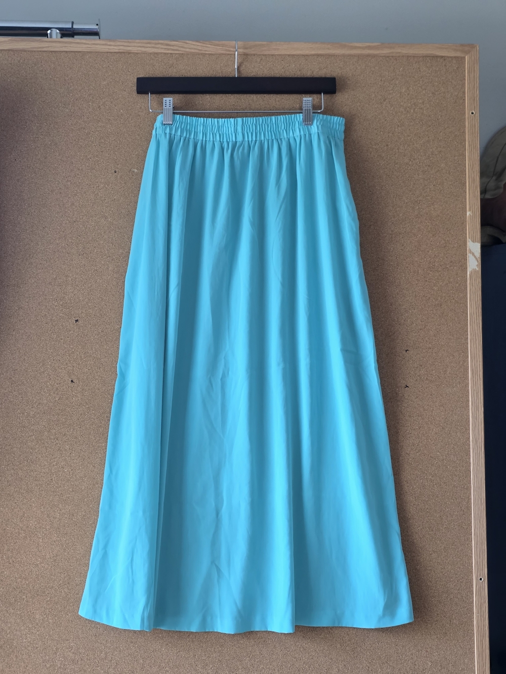 S.G. Sport Collection Blue Aqua Elastic Waist Maxi Skirt L 14/16 US Made Pockets